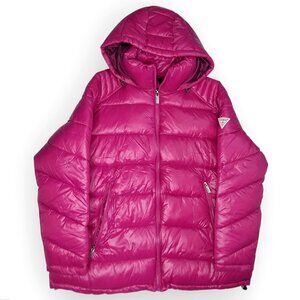 Guess Puffer Coat Hooded Size 1X Magenta Pink Fun Colorful Shine Nylon NWOT